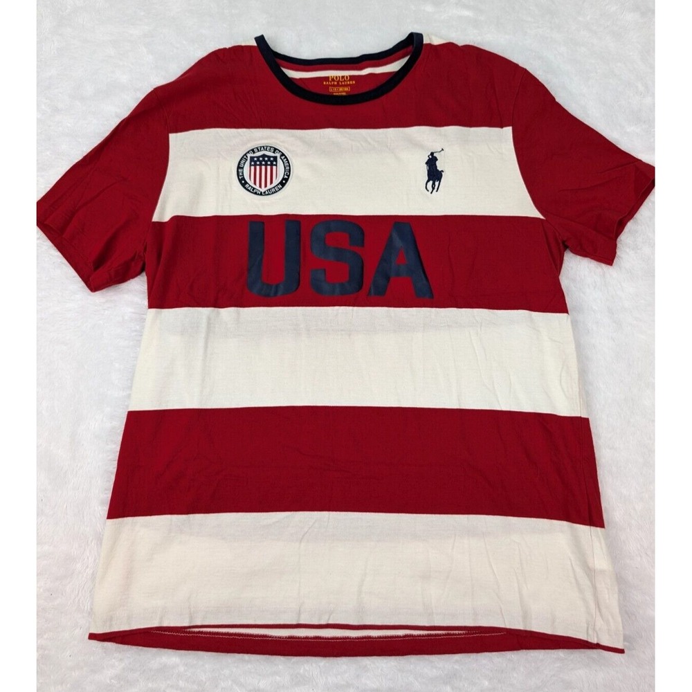 Polo Ralph Lauren Men's Large T Shirt USA Big Pony Striped Short Sleeve
